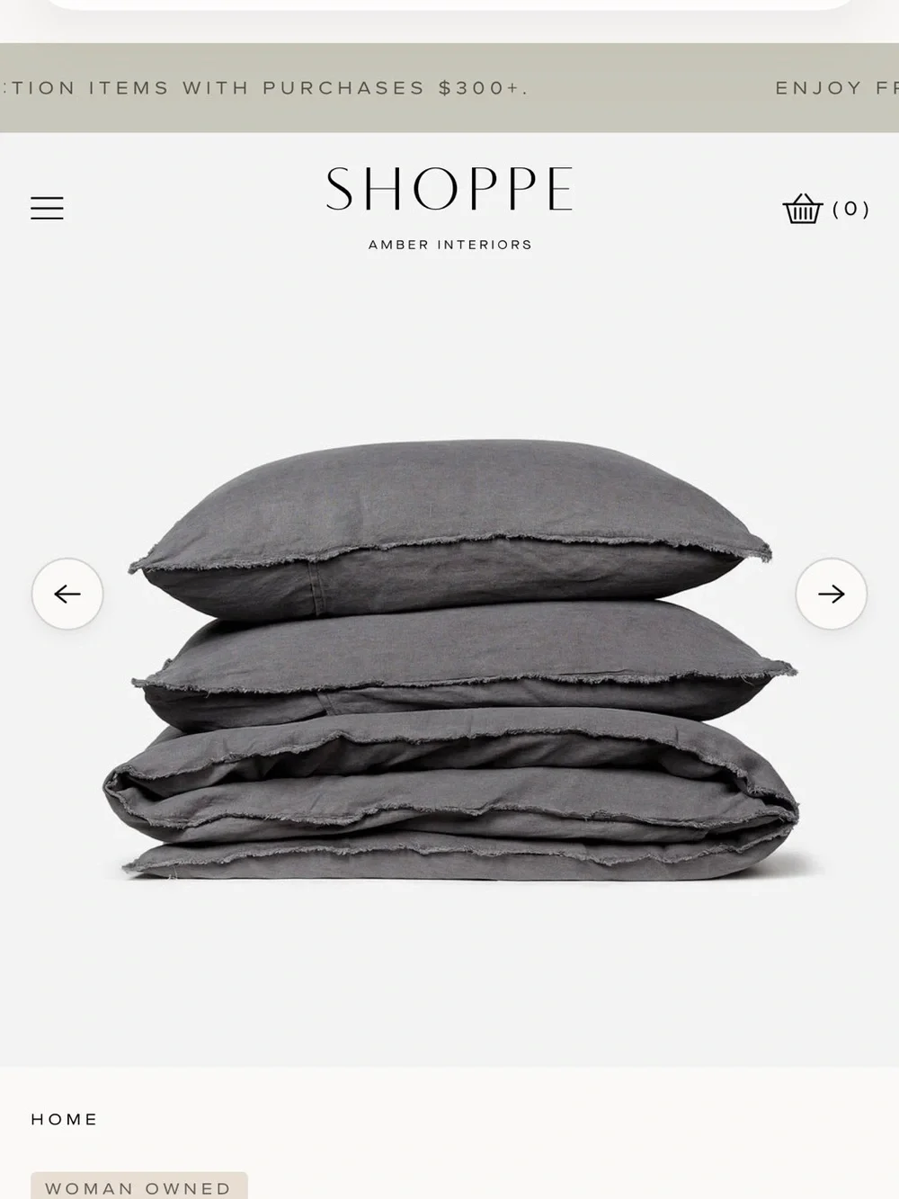 Pom Pom at Home King size Blair Linen Duvet and Shams in Charcoal Gray